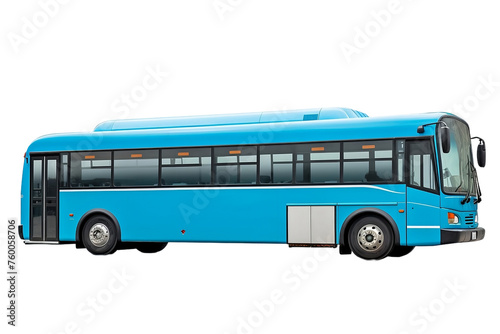 Urban transportation: blue tourist bus viewed from a side angle, isolated.
