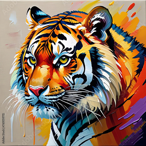 Oil Painting of a Wild Colorful Tiger © jjfarq