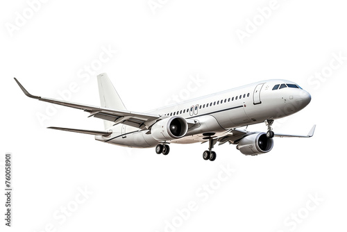 Side view of a sleek gray passenger jet soaring high in the sky © Stock