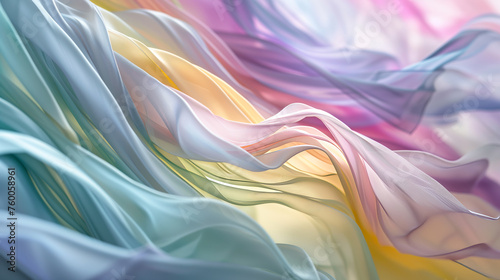Delicate folds of translucent fabric dance in a soft breeze, a symphony of pastel elegance