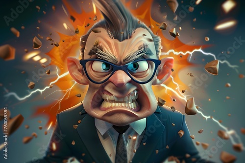 Illustration of angry boss. 3D caricature design.