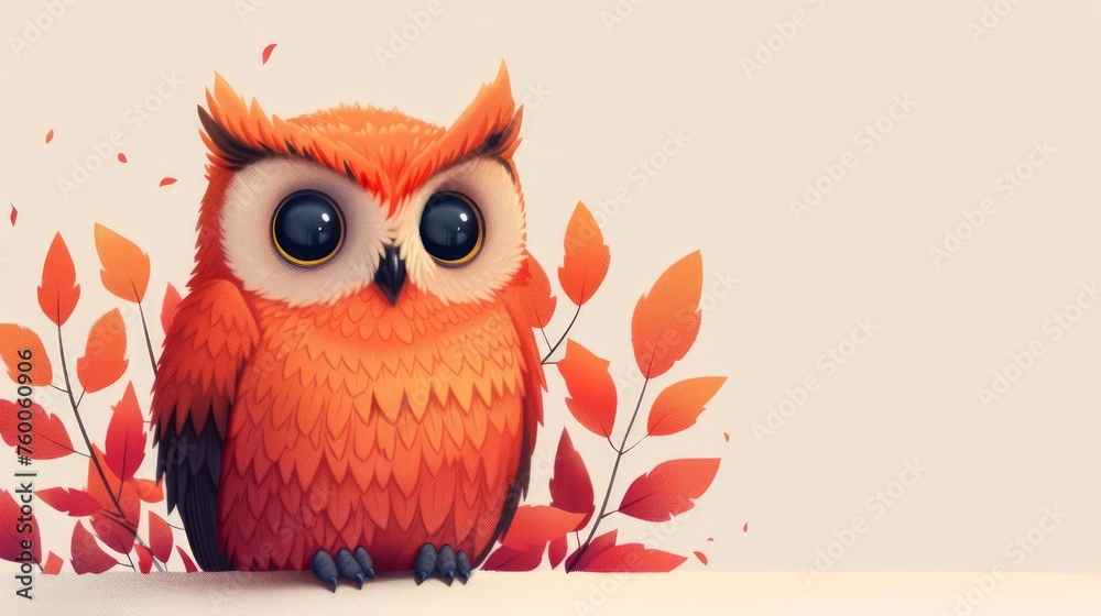 Cartoon owl isolated on white background with copy space for text.