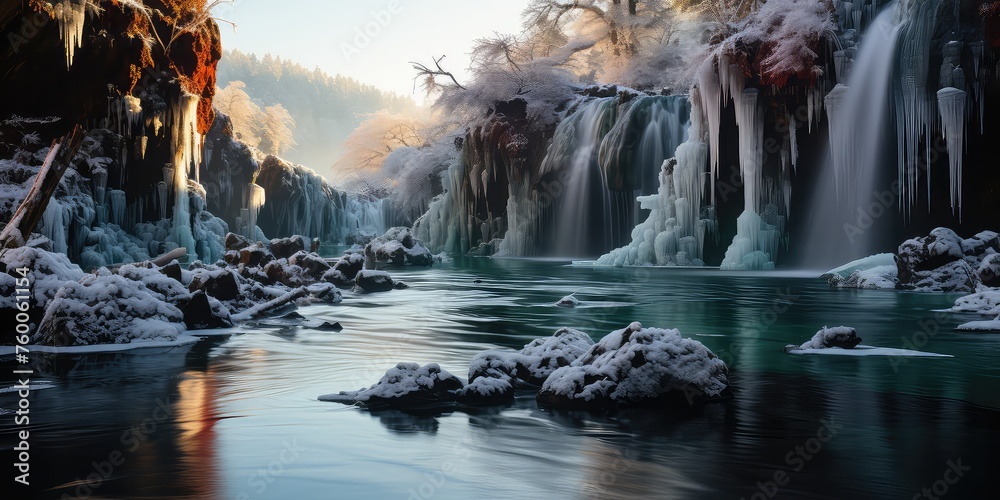 Frozen Cascades - Capturing the Icy Elegance of Nature's Waterfalls Capture the icy elegance of nature's waterfalls in frozen cascades. Each photograph encapsulates the frozen beauty, 