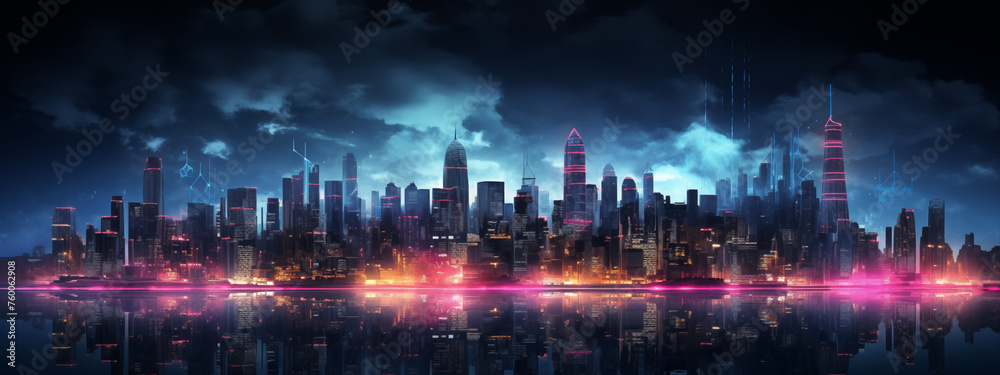 Cybernetic City at Twilight with Vibrant Pink Hues