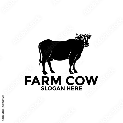 Cow black silhouette logo isolated on white background. cow farm logo Vector illustration