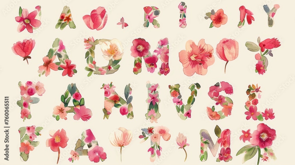 An amazing hand drawn alphabet with a unique flower font.