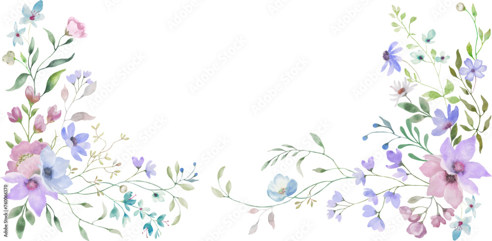 Watercolor floral card. Hand drawn illustration isolated on transparent background. Vector EPS.
