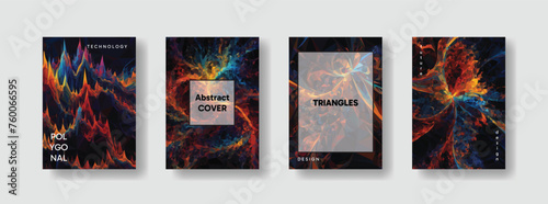Low poly vertical abstract colorful and black flyers, collections of A4 size covers, set backgrounds