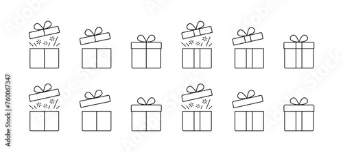 Gift box icon set. Gift wrapping symbol. Surprising gift box signs, vector illustration