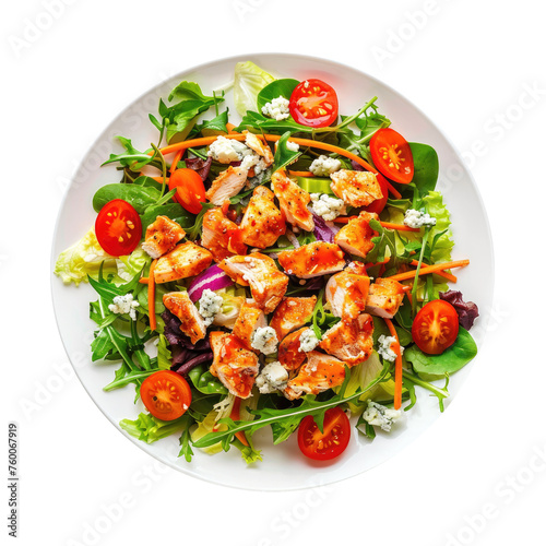Buffalo Chicken Salad with Blue cheese Carrots and Tomatoes Isolated on a Transparent Background 