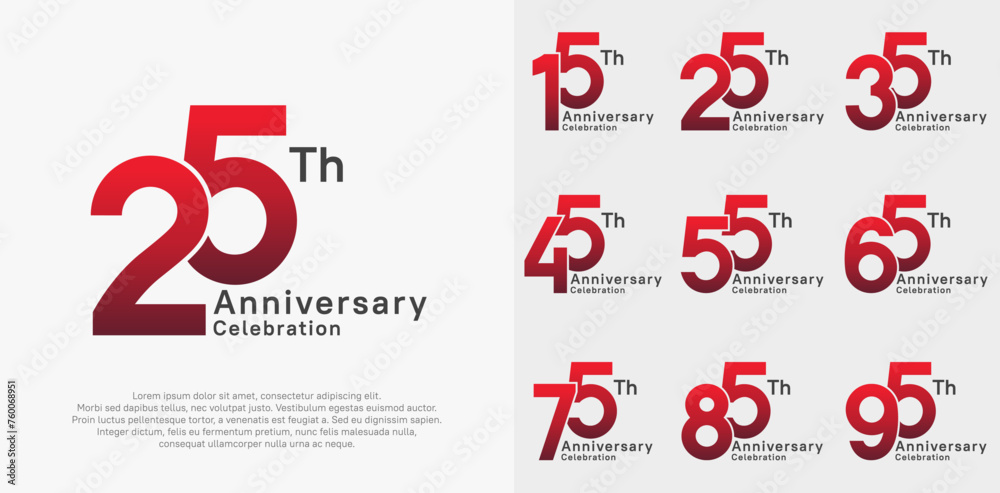 anniversary vector design set with red color for special moment celebration