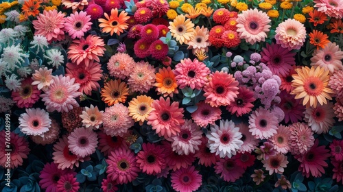  a close up of a bunch of flowers with many colors of flowers in the middle of the picture and one in the middle of the picture. © Shanti