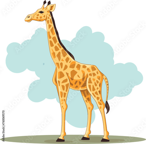Giraffe with Retro Volleyball Poster Style Vector Illustration