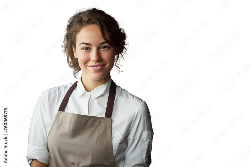 Young pretty brunette girl in chef uniform on isolated chroma key background Young pretty brunette girl in chef uniform on isolated chroma key background
