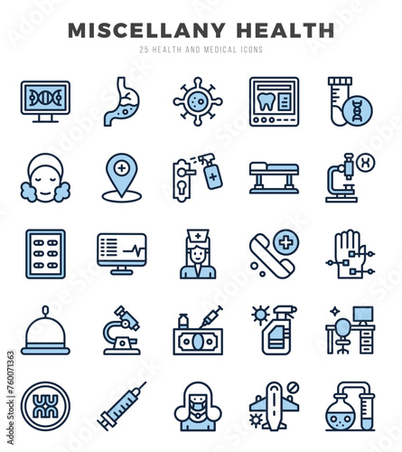 Set of 25 MISCELLANY HEALTH Two Color Icons Pack.