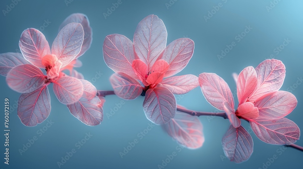 a close up of a pink flower on a twig with a blue sky in the backgrounnd. a close up of a pink flower on a twig with a blue sky in the backgrounnd.