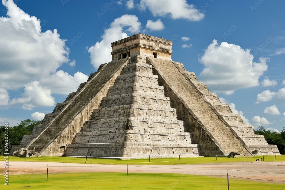Aztec man ancient pyramid. Ancient outdoors. Generate Ai