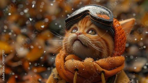  a cat wearing a hat and scarf with a scarf around it's neck and a scarf around its neck. © Shanti