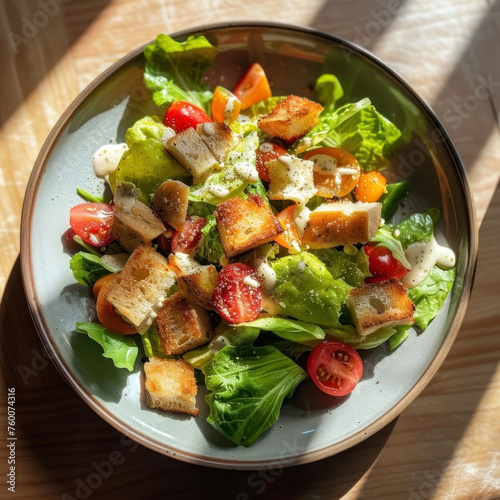 Indulge in a refreshing salad featuring crisp lettuce, juicy tomatoes