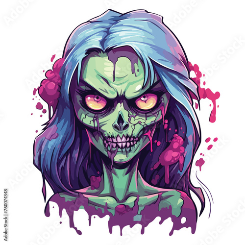 Scary zombie girl. Vector illustration with simple