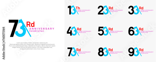anniversary logotype vector set. black and blue color with slash for celebration day