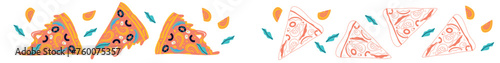 Pizza abstract vector illustration. Pizza cartoon flat banner. Pepper, tomato, cooking ingredients. Fast food abstract illustration.	
