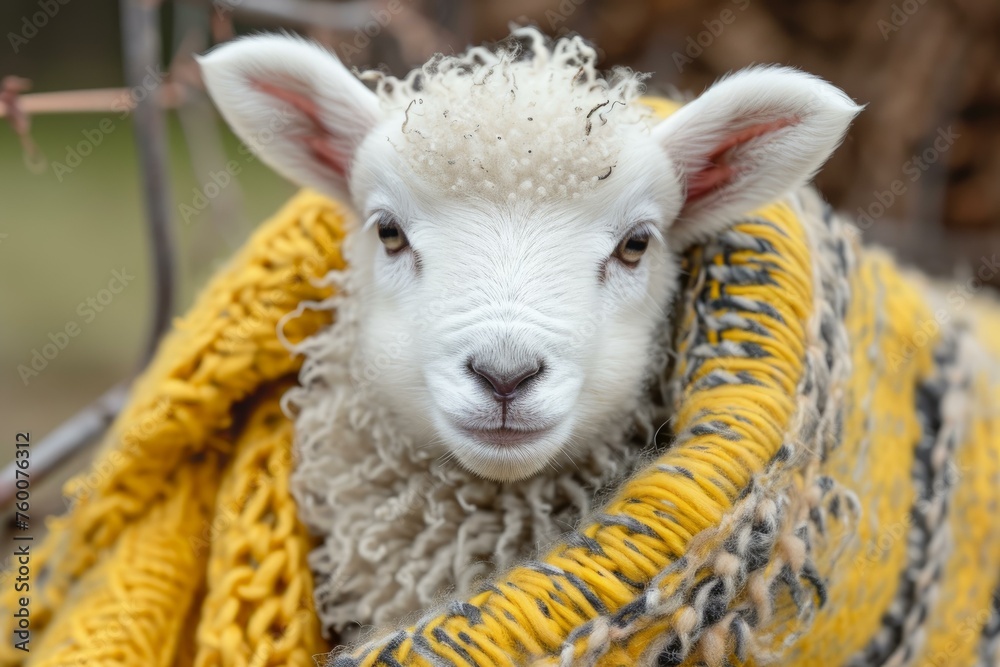 Baby sheep portrait. Fauna mammal. Generate Ai