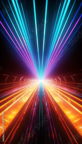 Abstract multicolor spectrum background with bright orange blue neon rays and colorful glowing lines