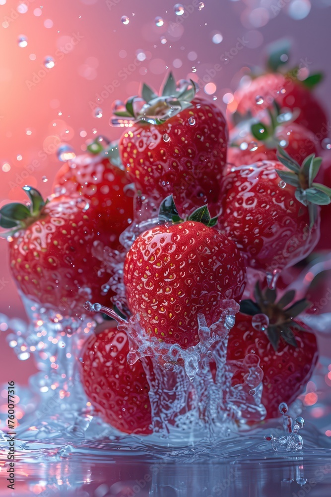 Strawberry Splash - Fresh strawberries amidst a dynamic water splash, capturing the essence of freshness and vitality.