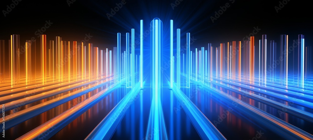 3d render abstract multicolor spectrum background orange blue neon rays colorful glowing lines