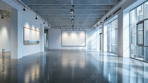 Modern office lobby interior white blank Mockup image of Blank board white poster in big empty hall room   for university   hospital or office meetings 