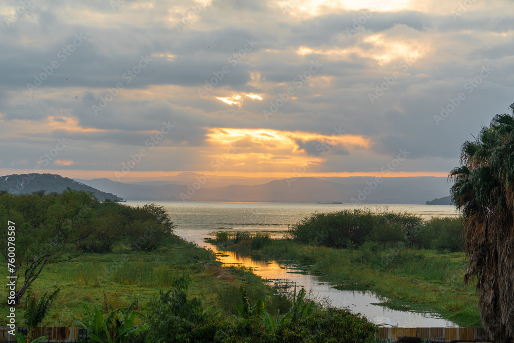Ethiopia, view on the lake Awassa by sun set