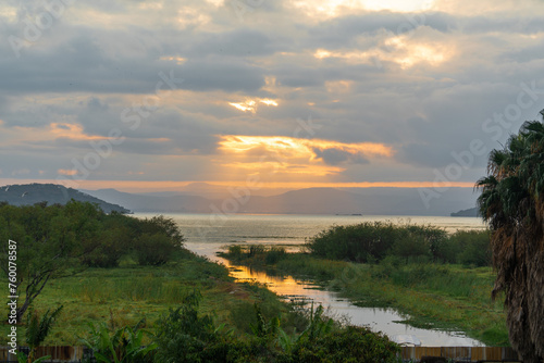 Ethiopia  view on the lake Awassa by sun set