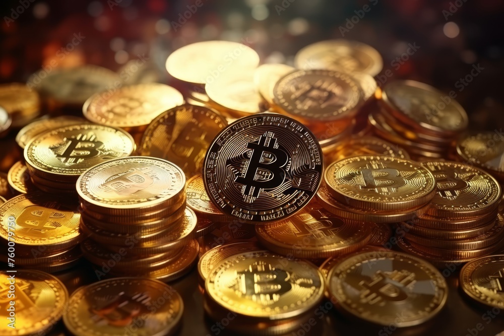 Crypto currency Bitcoin BTC Bitcoin golden coins on a chart, Blockchain technology, bitcoin mining concept Crypto currency Bitcoin BTC Bitcoin golden coins on a chart, Blockchain technology, bitcoin mining concept