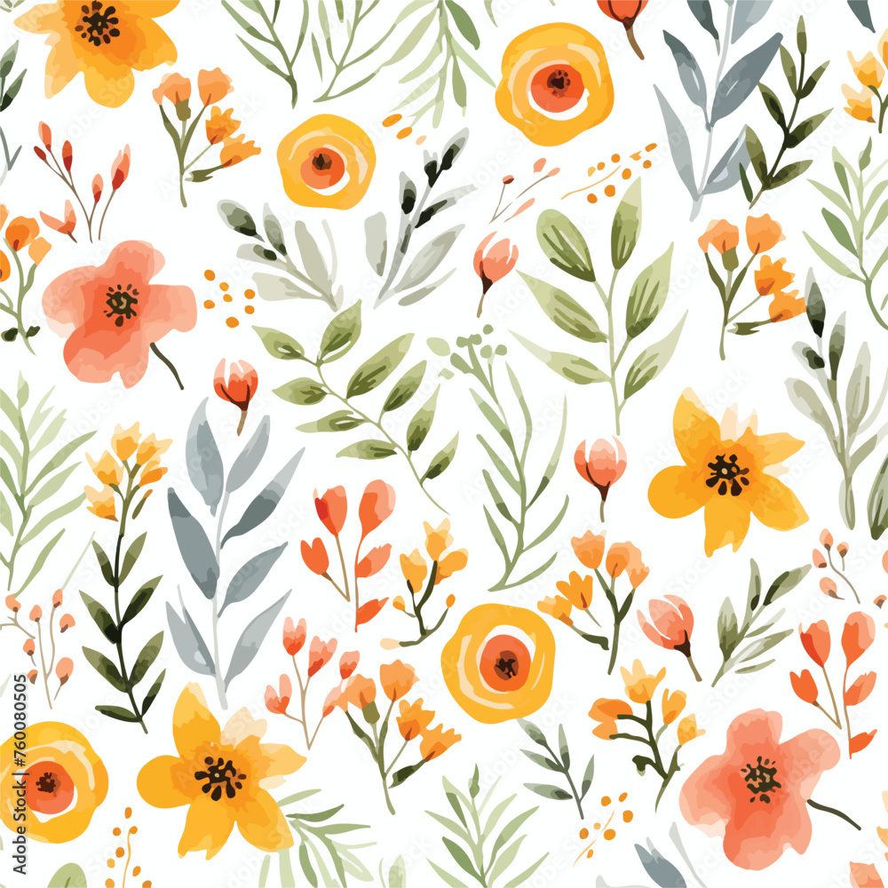 Seamless watercolor floral pattern on a white backg
