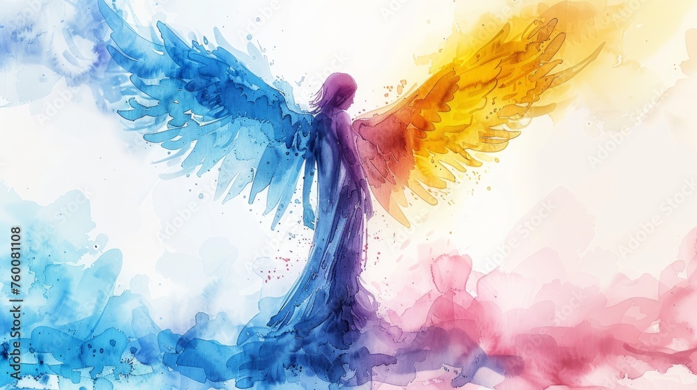 Obraz premium Guardian Angel Watching Over a Baby in Pastel Shades Generative AI