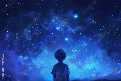 Boy looking stars. Science astronomy. Generate Ai