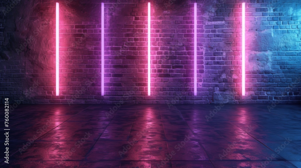 Purple neon light bars enhance the mood in this gritty brick-lined space with their vivid glow Purple neon light bars enhance the mood in this gritty brick-lined space with their vivid glow