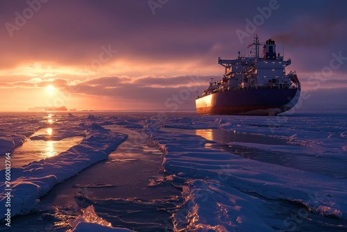 Sunset Journey Through Ice, LNG carrier