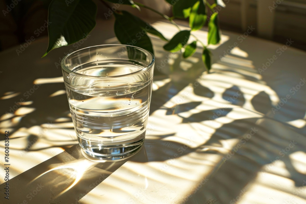Tranquil scene with a glass of water bathed in sunlight Tranquil scene with a glass of water bathed in sunlight