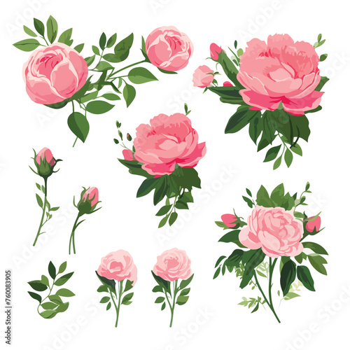 Fototapeta Naklejka Na Ścianę i Meble -  Set of the floral arrangements. Pink roses and peon