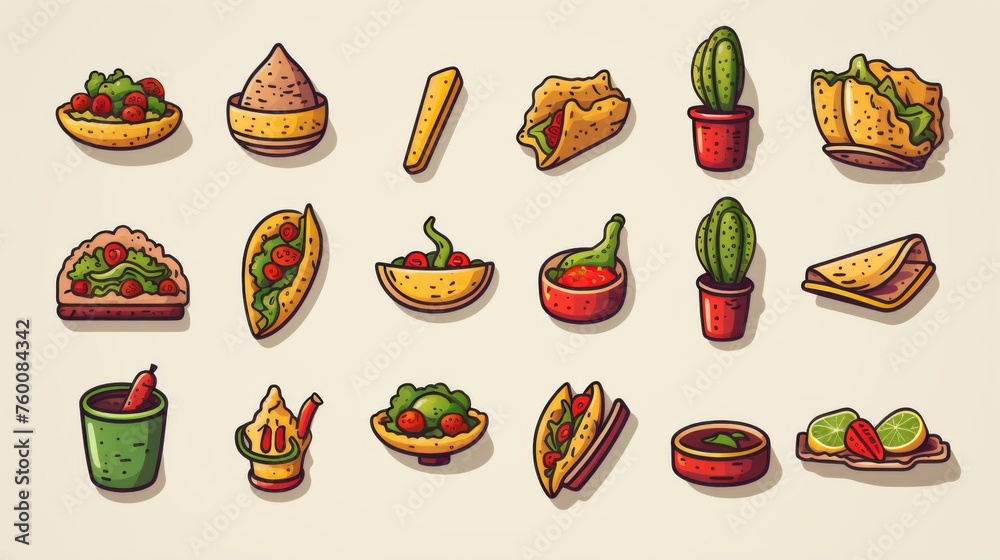 Third installment of Mexican food item illustrations with a whimsical and engaging feel Third installment of Mexican food item illustrations with a whimsical and engaging feel