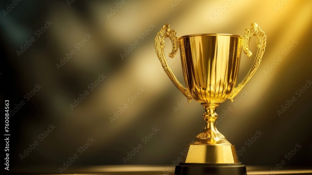 close up of golden trophy on the shinny background