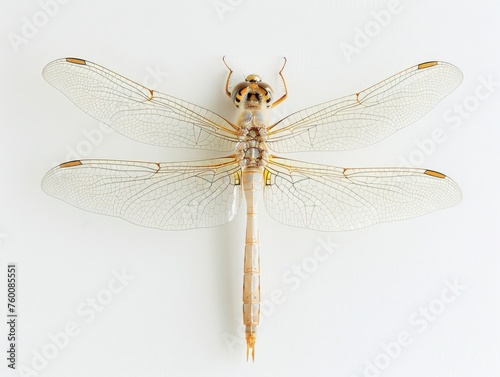 Beautiful Macro Shot of a Bright Dragonfly Isolated on White Background