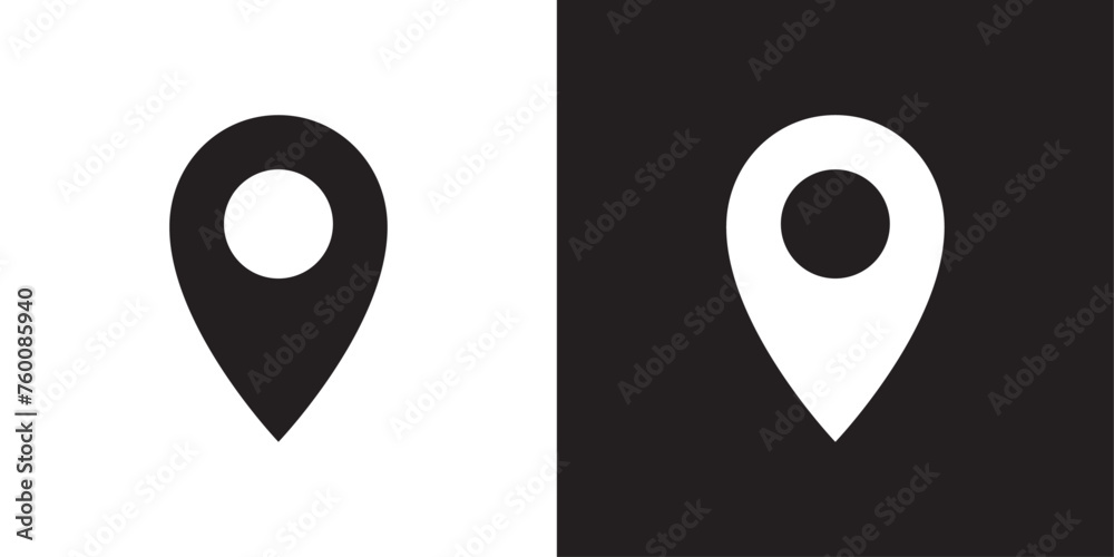 vector black and white location pin icons - obrazy, fototapety, plakaty 
