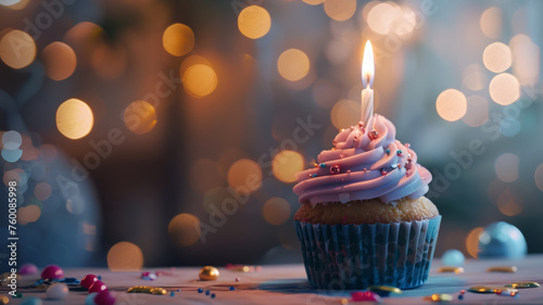 Festive Birthday Cupcake with a Sparkling Candle