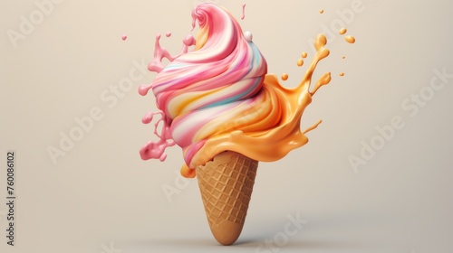 Artfully twisted ice cream cone with playful orange and pink splash representing energy and delight