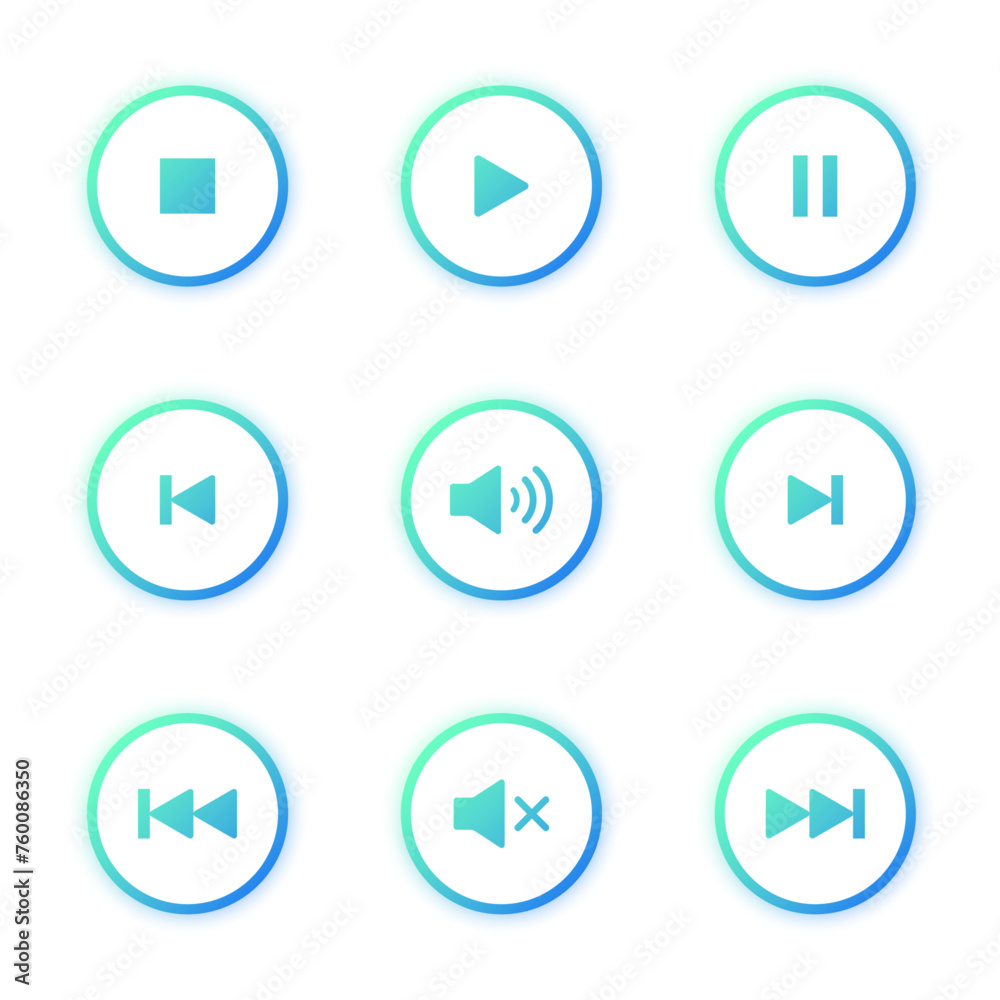 vector audio player control button gradient set vector audio player control button gradient set
