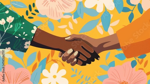 Diverse Woman Shaking Hands in Casual Attire Across Racial Divide in Modern Apartment