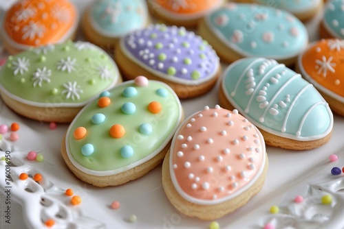 Easter Sugar Cookies Decorated with Royal Icing - Glazed Dessert, Sweet Food
